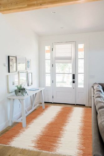 SAFAVIEH Montauk Collection Area Rug - 5' x 8', Orange, Handmade Stripe Fringe Cotton, Ideal for High Traffic Areas in Living Room, Bedroom (MTK751C) in White Scandinavian Entryway