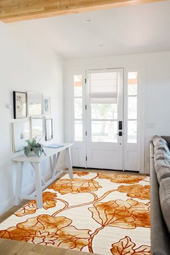 SAFAVIEH Dip Dye Collection 5' x 8' Ivory / Orange DDY683A Handmade Floral Watercolor Premium Wool Area Rug in White Scandinavian Entryway