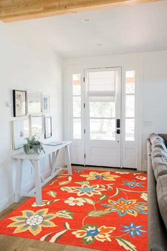 SAFAVIEH Blossom Collection 5' x 8' Rust / Multi BLM673A Handmade Premium Wool Area Rug in White Scandinavian Entryway