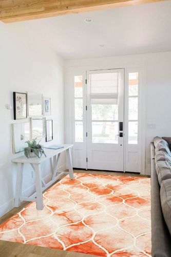 SAFAVIEH Dip Dye Collection 5' x 8' Orange / Ivory DDY685K Handmade Trellis Watercolor Premium Wool Area Rug in White Scandinavian Entryway