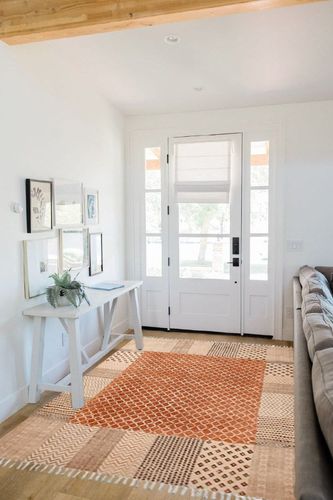 CASAVANI Collection Rectangular Rug - 5x8 Area Rug Orange Cotton Dhurrie Bordered Kilim Rug Indoor Outdoor Use Carpet Flatweave Rug High Traffic Area in Bedroom Dining Room Living Room in White Scandinavian Entryway