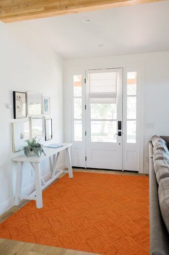 CASAVANI Indian Artisans Hand Braided Rug Area Rug Kilim Rug 5x8 Jute Rug Natural Jute Rug Geometric Pattern Orange Hand Woven Rug Flatweave Rug Indoor Outdoor Rugs for Bedroom Living Room in White Scandinavian Entryway