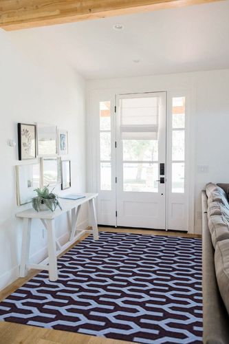 SAFAVIEH Dhurries Collection 5' x 8' Purple / Blue DHU630B Handmade Flatweave Premium Wool Area Rug in White Scandinavian Entryway