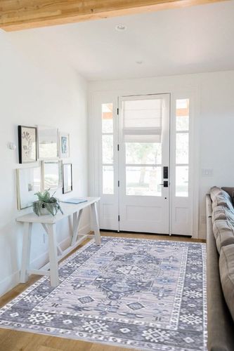 SAFAVIEH Saffron Collection 5' x 8' Purple / Ivory SFN651V Handmade Boho Chic Distressed Area Rug in White Scandinavian Entryway