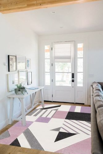 SAFAVIEH Hollywood Collection Area Rug - 5'3" x 7'6", Ivory & Purple, Mid-Century Modern Design, Non-Shedding & Easy Care, Ideal for High Traffic Areas in Living Room, Bedroom, Dining (HLW709D-5) in White Scandinavian Entryway