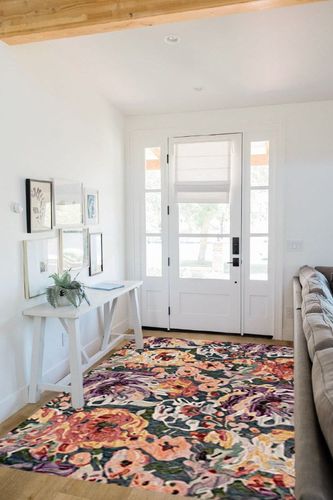 SAFAVIEH Blossom Collection Area Rug - 5' x 8', Blue & Purple, Handmade French Country Floral Wool, Ideal for High Traffic Areas in Living Room, Bedroom (BLM463M) in White Scandinavian Entryway