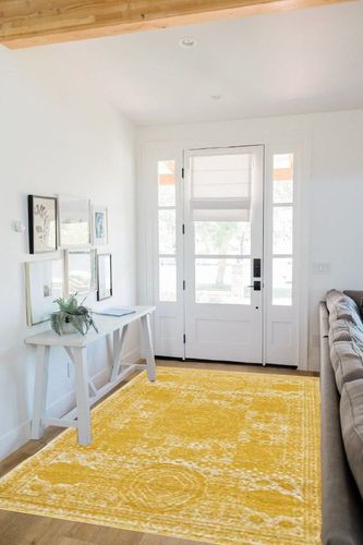 Rugs.com Dover Collection Rug – 5' x 8' Yellow Low-Pile Rug Perfect for Bedrooms, Dining Rooms, Living Rooms in White Scandinavian Entryway