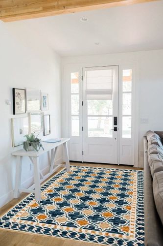 SAFAVIEH Aspen Collection Area Rug - 5' x 8', Navy & Yellow, Handmade Boho Wool, Ideal for High Traffic Areas in Living Room, Bedroom (APN121N) in White Scandinavian Entryway