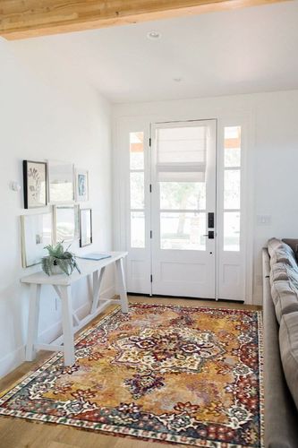 SAFAVIEH Savannah Collection 5'1" x 7'6" Yellow / Yellow SVH628H Boho Chic Area Rug in White Scandinavian Entryway