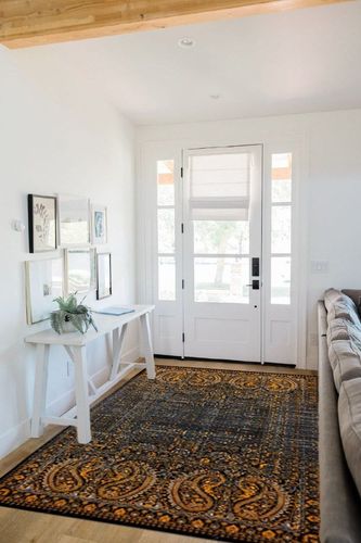 Unique Loom Imperial Collection Paisley, Distressed, Border, Vintage, Modern, Abstract Area Rug, 5 x 8 ft, Black/Orange in White Scandinavian Entryway