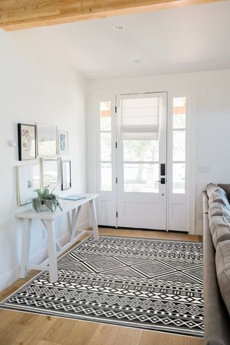 Beverly Rug Aztec Outdoor Rugs in White Scandinavian Entryway