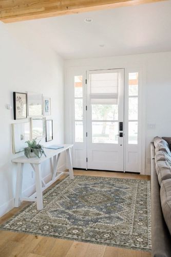 Stain Resistant Washable Rug in White Scandinavian Entryway