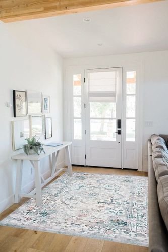 Traditional Persian Rug with Rubber Backing in White Scandinavian Entryway