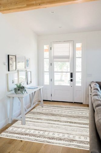 Washable Large Soft Neutral Boho Moroccan Bohemian Farmhouse Rug in White Scandinavian Entryway