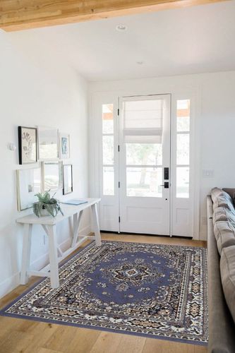 Country Blue Premium Sakarya Fade Resistant, Stain Resistant, Washable Area Rug in White Scandinavian Entryway