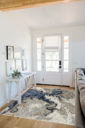 Blue Contemporary Fade Resistant Living Room Area Rug in White Scandinavian Entryway