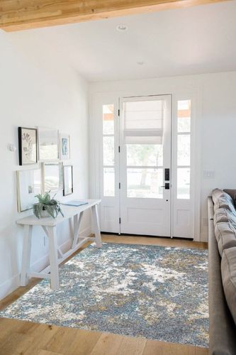 Turquoise Modern Stain Resistant Living Room Area Rug in White Scandinavian Entryway