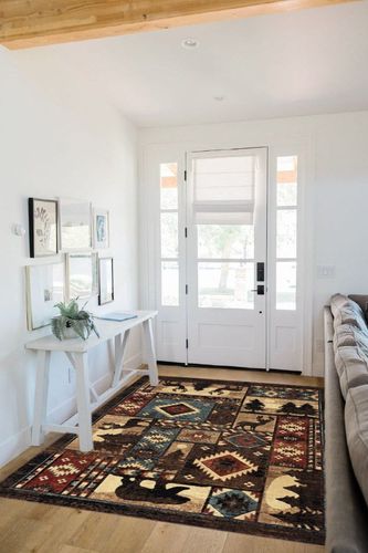 ‎Brown ‎Rustic ‎Fade Resistant, Stain Resistant ‎Kitchen, Bedroom ‎Area Rug in White Scandinavian Entryway