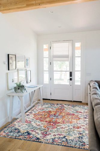 Orange/Navy Traditional  Living Room Area Rug in White Scandinavian Entryway