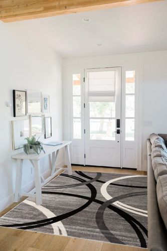 Grey Modern Non Slip Living room, Bedroom, Hallway, Office, Dorm, Kitchen, Dining room Area Rug in White Scandinavian Entryway