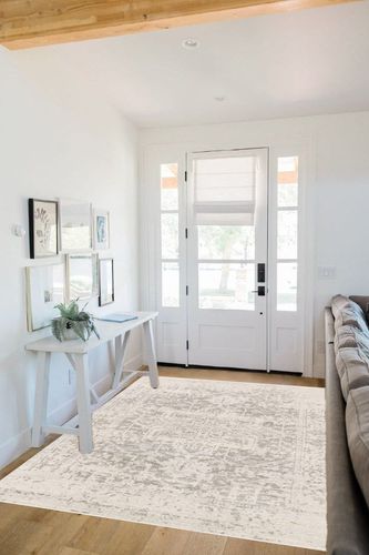 Grey Traditional  Living Room Area Rug in White Scandinavian Entryway
