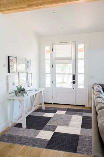 Grey Modern Non Slip Kitchen, Bedroom, Living Room Rug in White Scandinavian Entryway