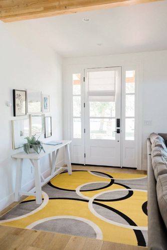 Yellow Contemporary Stain Resistant, non slip Area Rug in White Scandinavian Entryway