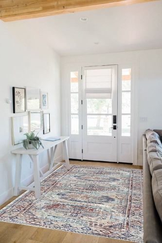Cream 35 Persian Non Slip Living Room Area Rug in White Scandinavian Entryway