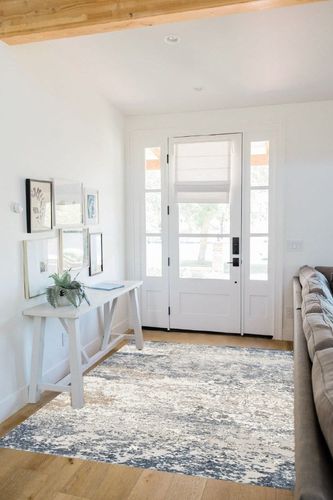Tpr18-blue Contemporary Foldable, Stain Resistant, Non Slip, Washable Living Room Area Rug in White Scandinavian Entryway
