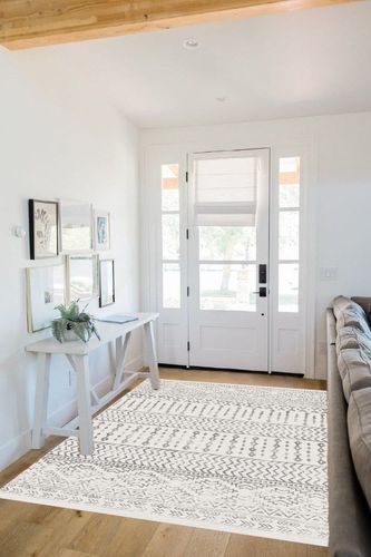 Ivory Moroccan Stain-resistant Living Room Area Rug in White Scandinavian Entryway