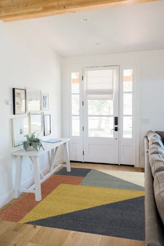 Amancia Mustard Modern Geometric Shag Area Rug Wade Logan Rug Size: Rectangle 5'3 ... in White Scandinavian Entryway