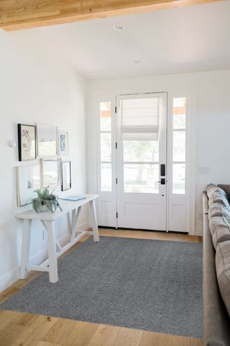 Mainstays Traditional Solid Gray Shag Indoor Area Rug, 5' x 7' in White Scandinavian Entryway