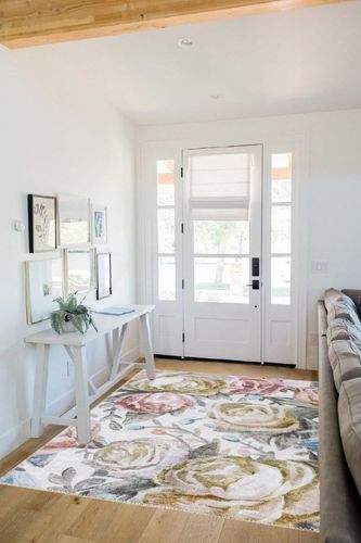 DECOMALL Jasmine Washable Area Rugs 5x7, Colorful Modern Flower Rug with Rubber Backing, Foldable Non Slip Carpet for Living Room Bedroom Dinning Room, 5x7ft, Pink/Multi in White Scandinavian Entryway