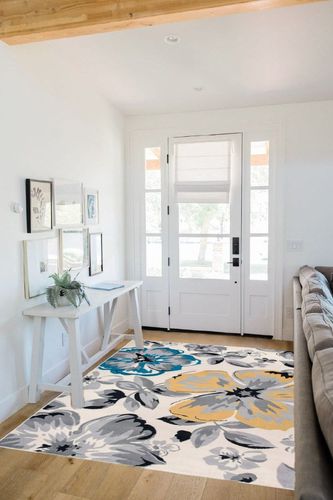 Rugshop Modern Floral Design for Living Room,Bedroom,Home Office,Kitchen Non Shedding Area Rug 5' X 7' Cream in White Scandinavian Entryway