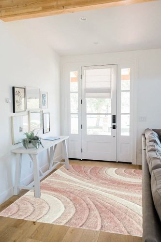 Koo Geometric Pink Area Rug Orren Ellis Rug Size: Rectangle 5' x 7' in White Scandinavian Entryway