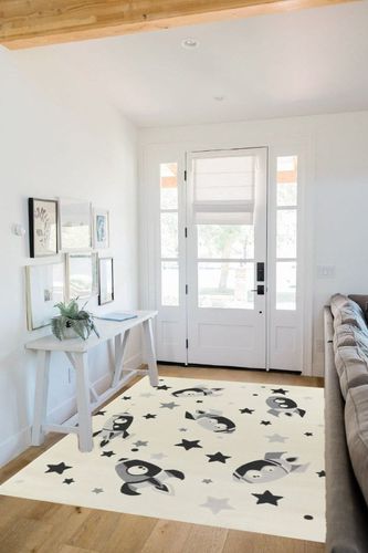 Mod-Tod Rocket Dreams Kids Area Rug - 5'3" x 7' in White Scandinavian Entryway
