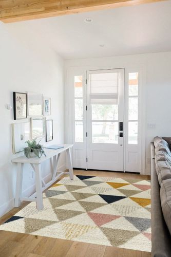 Patao Geometric Ivory/Mustard/Taupe Area Rug Wade Logan Rug Size: Rectangle 5'3" x 7' in White Scandinavian Entryway