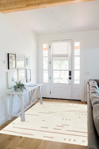 Geometric Cream/Pink Area Rug Dakota Fields Rug Size: Rectangle 5'3" x 7' in White Scandinavian Entryway