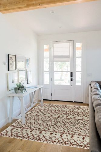 Geometric Cream/Orange Area Rug Dakota Fields Rug Size: Rectangle 5'3" x 7' in White Scandinavian Entryway