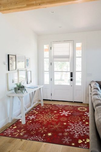 ALAZA Christmas Red Gold and White Snowflake Winter Area Rug Rugs for Living Room Bedroom 7' x 5' in White Scandinavian Entryway