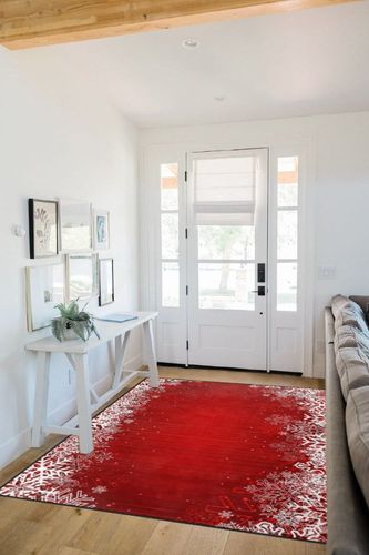 ALAZA Red Christmas Area Rugs 5x7, Snowflake Area Rugs for Living Room Bedroom, Large Area Rugs Red Christmas Snowflake Abstract 44034 in White Scandinavian Entryway