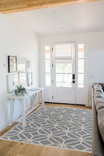 Rugshop Contemporary Geometric Design for Patio Rugs,Deck Rugs,Balcony Rugs Indoor/Outdoor Area Rug 5' x 7' Blue in White Scandinavian Entryway