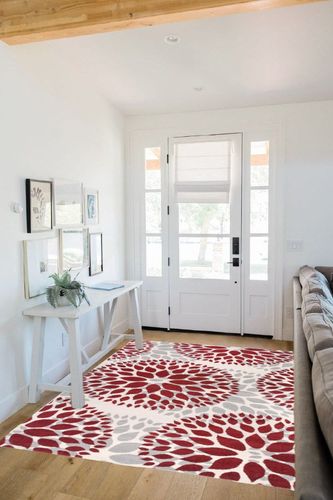 Rugshop Modern Floral Circles Design for Living Room,Bedroom,Home Office,Kitchen Non Shedding Area Rug 5' x 7' Red in White Scandinavian Entryway