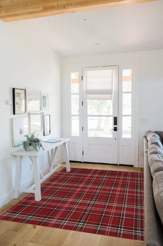 Nourison Grafix Red 5'3" x 7'3" Area -Rug, Modern, Plaid, Bed Room, Living Room, Dining Room, Kitchen, Easy -Cleaning, Non Shedding, (5' x 7') in White Scandinavian Entryway