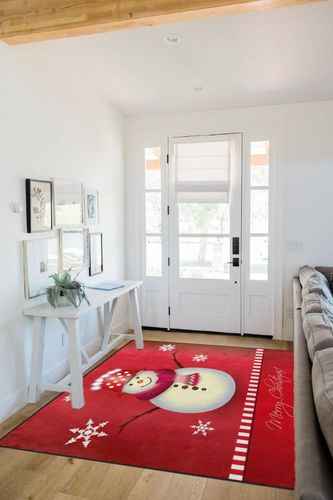 ALAZA Happy Snowman Merry Christmas Non Slip Area Rug 5' x 7' for Living Dinning Room Bedroom Kitchen Hallway Office Modern Home Decorative in White Scandinavian Entryway
