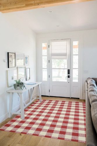 Garland Rug Country Living Buffalo Plaid Area Rug, 5-Feet by 7-Feet, Chili Red/Ivory in White Scandinavian Entryway