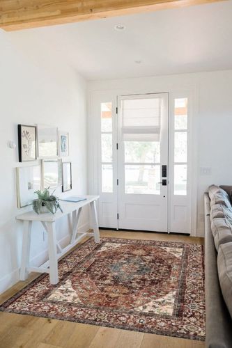 Valenrug Area Rug 5x7 - Stain Resistant Lightweight Washable Rug, Anti-Skid Rugs for Living Room, Vintage Tribal Area Rug(Coffee/Red, 5'x7') in White Scandinavian Entryway