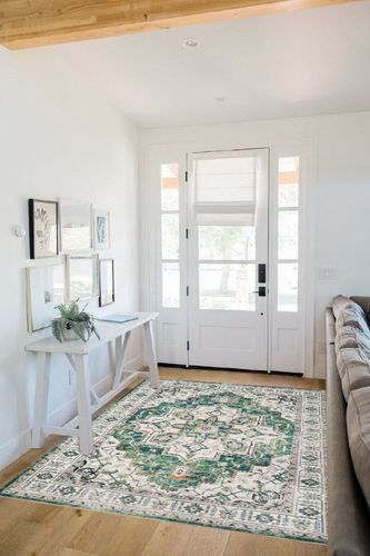 zesthome WashableRug 5x7 Area Rugs,Stain Resistant Rugs for Living Room,Bedroom,Non-Slip Backing Home Decor Rug, Vintage Medallion Pattern Rugs (Green,5'x7') in White Scandinavian Entryway