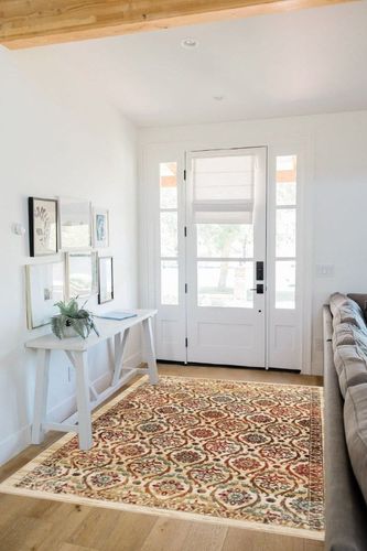 Antep Rugs Alfombras Non-Skid (Non-Slip) 5x7 Rubber Backing Floral Geometric Low Profile Pile Indoor Area Rugs (Beige Multi, 5' x 7') in White Scandinavian Entryway