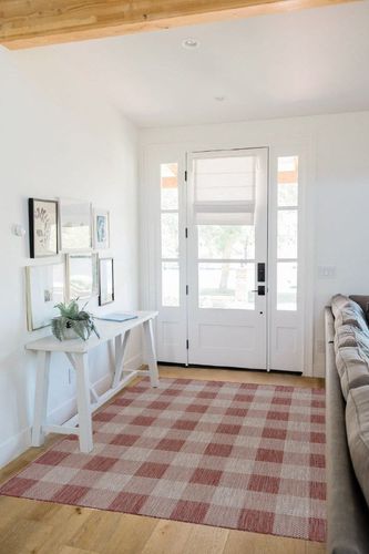 CAMILSON Buffalo Plaid Outdoor Rug – Check Area Rugs for Indoor and Outdoor Patios, Checkered Pattern Mats for Kitchen and Hallway - Washable Outside Carpet (5x7, Copper/Grey) in White Scandinavian Entryway